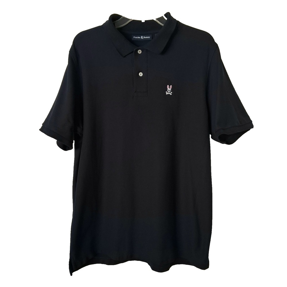 Psycho Bunny Polo Shirt Mens 7 XL Black Pima Cotton Pique Knit Logo Patch Preppy